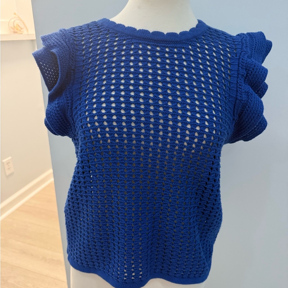 Gap Blue Crochet Knit Ruffled Sleeve Top